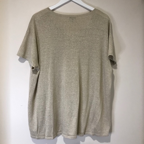 Talbots sweater beige gold tone metallic v-neck - Picture 2 of 8